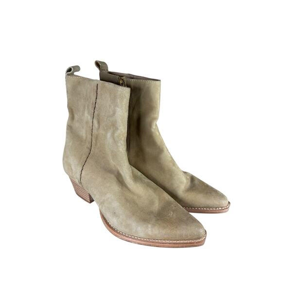 NEW Free People Bowers Suede Leather Embroidered Ankle Boots Tan 37 Pointed Toe - Picture 6 of 6